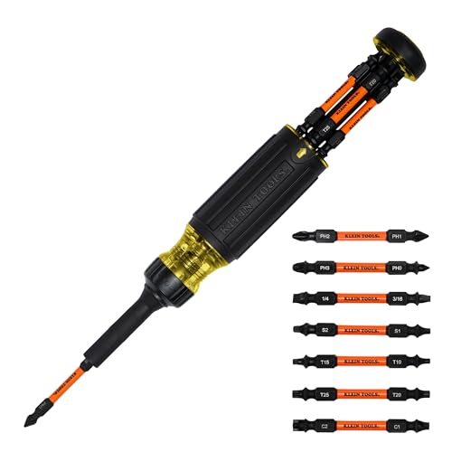 Klein Tools 32315HD 15-in-1 Multi-Bit Ratcheting Screwdriver, Impact-Rated, 7 Double-Ended ProFlex Torsion Zone Tips, 1/4-Inch Nut Driver, 8-Piece - size: 15-in-1 Driver