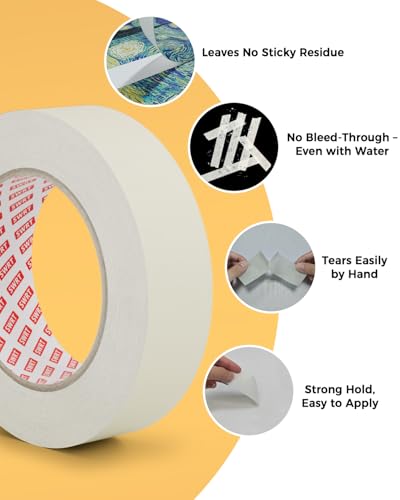 SWRT Masking Tape 1 Inch x 55 Yards – 4 Rolls (220 Yards Total), Strong Adhesive, Easy Tear, Clean Removal Painter’s Tape for Painting, Labeling, Crafts, Home & Office, White - size: 1 Inch x 55 Yards x 4 Rolls