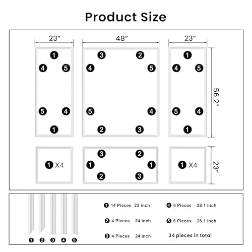 SMARTSTANDARD Precut Wall Molding Kit, Ready to Assemble, 6 Frames, Style1 - color: White: 6 Frames, Style1