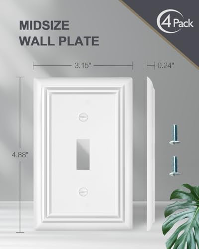 Switch Plates Outlet Covers, 4-Pack Metal Wall Plates, Pure White - color: Pure White, size: 1 Toggle 4PK