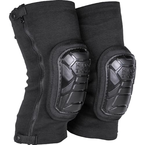 Klein Tools 60630 Tough-Flex Knee Sleeves for Work, Construction, Low-Profile Sleeve with Zipper, Gel-Like Foam, Black, L/XL - size: L/XL