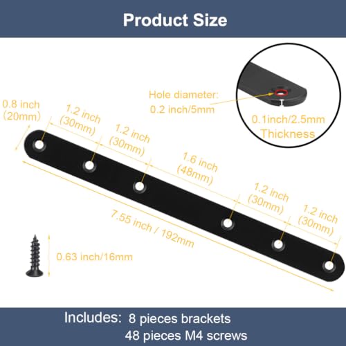 8 Pcs Black Flat Bracket 8 Inch Stainless Steel Straight Braces, Mending Plates Repair Fixing Brackets Heavy Duty Straight Repair Joining Plates with Screws - size: Black 8 PCS-8 inch