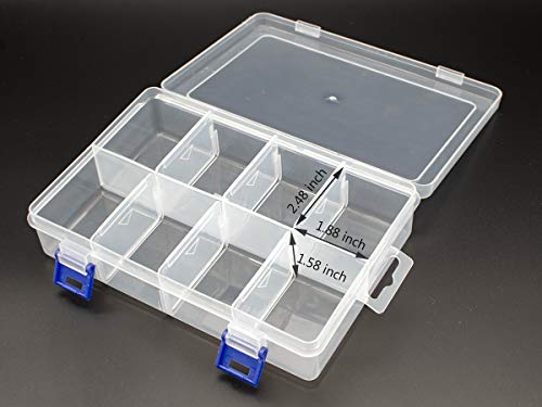 Plastic Compartment Storage Box With Adjustable Divider Removable Grid Compartment for Jewelry Small Accessories Hardware Fitting (8 Grids-Large x 1 Pack)