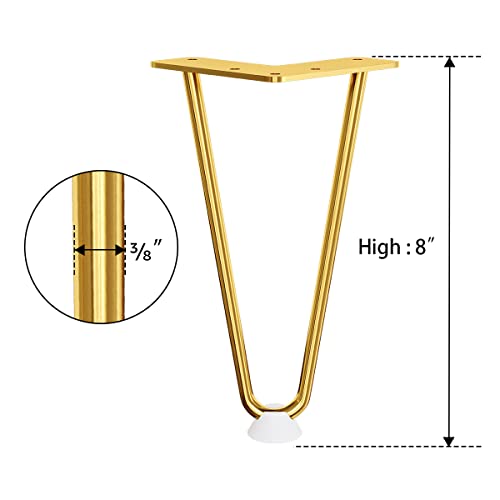 SMARTSTANDARD 8 Inch Hairpin Furniture Legs, Gold Set of 4PCS - color: Gold, size: 8 Inch