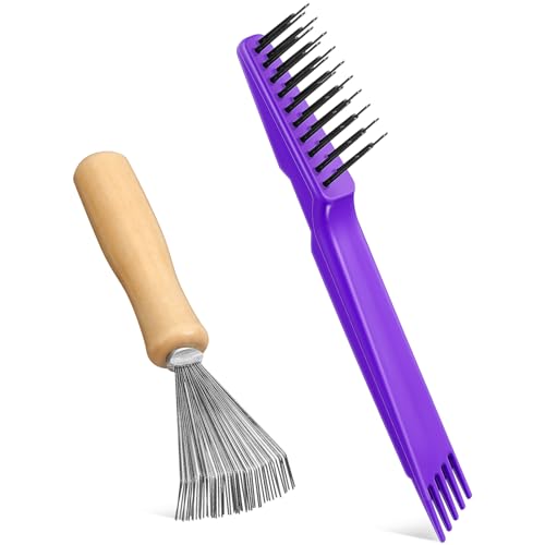 Boao 2Pack Hair Brush Cleaner,Purple,Wood Color,Polished Wooden Handle Rake - color: Purple, Wood Color, style: Polished Wooden Handle Rake