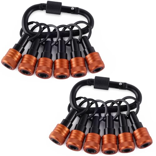 Bit Holder Keychain 12 Pcs, 1/4-Inch Hex Shank, Quick Release, Orange - color: Orange