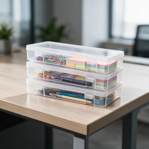 novelinks Small Plastic Containers with Lids and Plastic Pencil Boxes - color: 6 Pack Large -Clear