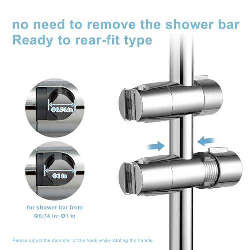 OFFO Shower Head Holder, Adjustable 0.75-1.00 in(19-25 mm) Diameter Hand Shower Holder Bracket for Slide Bar, Detachable Slider Clamp Bathroom Replacement, 45 Degree Rotation Sprayer Holder, Chrome - style: Chrome