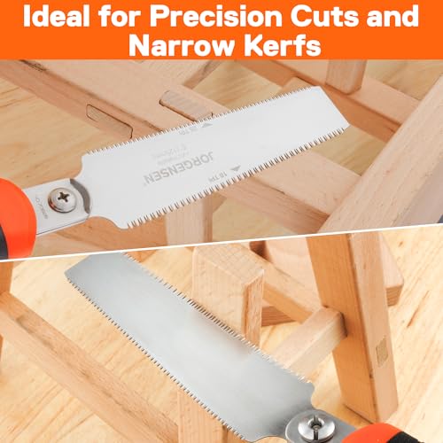 JORGENSEN Japanese Flush Cut Saw, 5 Inch Pro Double Edge Pull Saw, SK5 Flexible Blade Wood Handsaw, 18/25 TPI Blade with Soft Grip Handle for Hardwood & Softwood Woodworking, Wood Trim