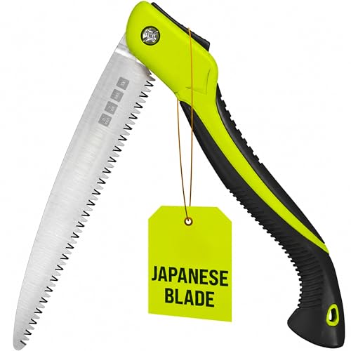 Folding Camping saw 11 Inch - Heavy Duty Pruning Saw with Triple-Cut SK5 Blade, 7 TPI Razor Teeth for Tree Trimming, Wood Cutting, Camping, Bushcraft, and Gardening - size: 11 INCH (Lime Green)