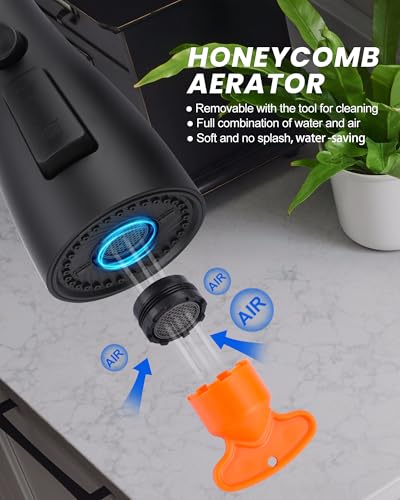 Metal Kitchen Faucet Spray Head Replacement 3 Modes with 9 Adapters - color: Matte Black