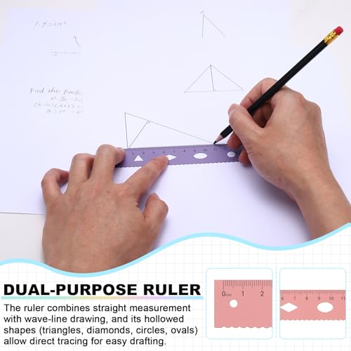 PATIKIL Geometry Set, 2 Pack 8 Inch Aluminum Ruler & 4 Triangles, Metal Protractor Ruler Math Drafting Measuring Tool for Home Office Math Drawing Engineering Art,Gradient Pink - color: Gradient Pink, size: 8 Inch