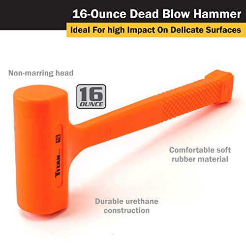 Titan 4-Piece 16oz Hammer Set: Claw, Rubber Mallet, Dead Blow, Ball Peen Hammers - 16oz Each, Orange, Non-Slip Rubber Grip - style: 4pc Set Assorted