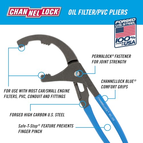 Channellock Oil Filter and PVC Plier 209 - Adjustable 4 Position Grip - 9-Inch - size: 9 inch