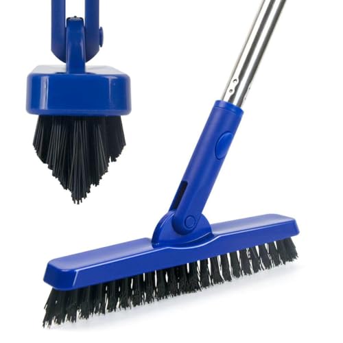 CELOX Heavy Duty Long Handle Scrub Brush, Tile Scrub Brush with Long Handle Stiff Bristles for Cleaning (Blue) - color: Blue