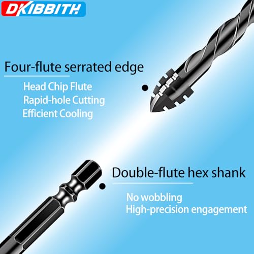 DKIBBITH 4-Flute Serrated Masonry Drill Bit Set (10-Piece, Black) - 3/16" to 1/2" for Concrete, Tile, Brick, Glass, Ceramic - size: 10 Piece 3/16"-1/2" Serrated Drill Bit Set