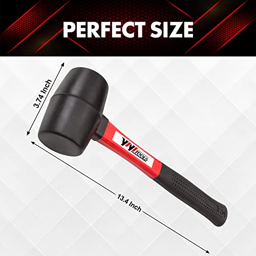 YIYITOOLS YY-2-005 Rubber Mallet Hammer With fiberglass Handle–16-oz, black - color: Black, size: 16oz, style: Mallet Hammer