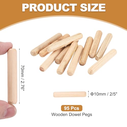 PATIKIL 95 Pcs Wood Dowel Pins 3/8" x 2 3/4" Fluted Wooden Dowels Hardwood Pegs for Woodworking Furniture DIY Crafts Projects Door Art - size: 3/8" x 2 3/4"