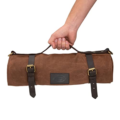 Dickies Chef Knife Roll Bag Portable Organizer and Cutlery Storage Roll, Waxed Canvas and Leather, Medium - size: Medium