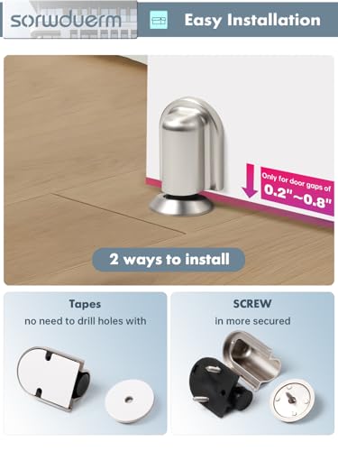 2 Pack Nickel Door Stopper Magnetic Door Cathc Brushed Nickel Floor Mounted Door Stop Keep Door Open with Screws and Adhesive No Drilling - color: Nickel