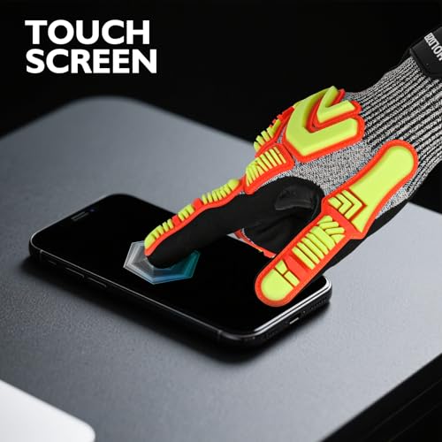 Protective Gloves Cut Resistant A3 Impact Resistant Touchscreen Sandy Nitrile Coating Reinforcement - size: X-Large