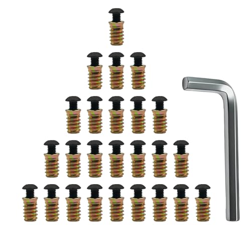 Furniture Fastener Kit – 25 Inserts (3/8"-16 x 25 mm) + 25 Bolts (1") with 10 mm Hex Wrench, Heavy Duty for Wood Repair & Assembly - size: 3/8"-16 × 25 mm(Inserts) + 3/8"-16 × 1"(Bolts)