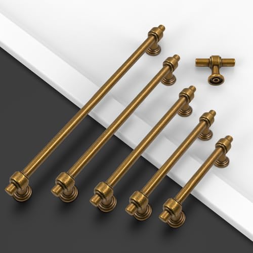 Amerdeco 10 Pack Antique Brass Cabinet Knobs 1.46 Inch(37mm) Single Hole Cabinet Handles Rectangle Drawer Knobs and Pulls for Bathroom Cabinets ZH0069 - color: Antique Brass, size: 1.46" Single Hole