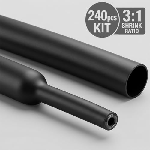 3:1 Dual Wall Heat Shrink Tubing Kit 240 PCS Black