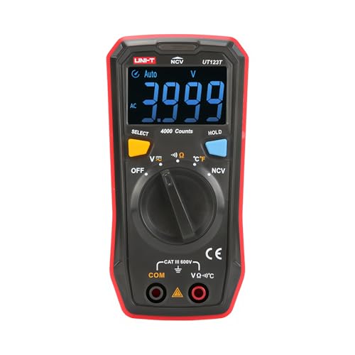 UNI-T UT123T Digital Multimeter Pocket-Sized, NCV Detection, Temperature, Continuity Test, CAT III 600V, Auto-Ranging, EBTN LCD for Home DIY Electrical Testing