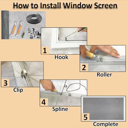King&Charles Window Screen Replacement, 6in1 Window Screen Door Repair Kit - color: Gray, size: 48"×118"