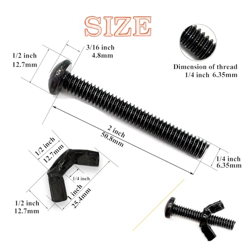 20 Pack Black 1/4"-20 x2 Screw Bolts and Wing Nut Kit 10pcs Machine Screws with Round Head Phillips 10pcs Butterfly Hand Twist Tighten Nut Zinc Plated Hardware Fitting Fastenings Assortment Kit - size: Black 20 Pack 1/4"-20 x2"
