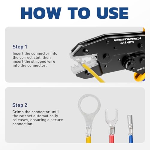 haisstronica Crimping Tool for Non-Insulated Terminals, AWG 22-8, HS-7327
