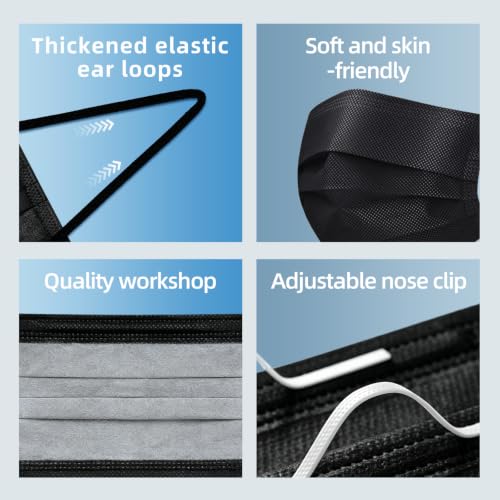 50Pcs Surgical Masks,Black Disposable Face Masks,3-Ply Breathable Mask For Adults,Great For Outdoors, Home, Office, School - color: Black