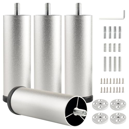 Furniture Support Legs Silver 4.7 Inch Couch Legs Screw in M8 Replacement End Table Feet Cylinder Aluminum Alloy Cabinet Leg Extensions Bed Frame Foot - color: Silvery, size: 4.7 inch(4pcs)