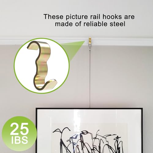 25 Pack Molding Hooks, Wide Picture Rail Molding Hooks(Gold) - color: Gold