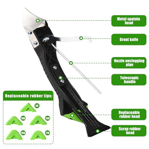 XhuangTech Caulking Tool, 5 in 1 Caulk Remover Sealant Fishing Tool with Grout Remove Scraper, 6 Replaceable Silicone Pads, Adhesive Residue Scraper Seam Repair Tool Kit for Kitchen/Bedroom/Joint