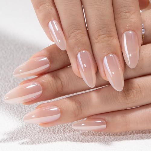CurvLife Press On Nails, Pale Pink Chrome, Soft Gel - color: Pale pink
