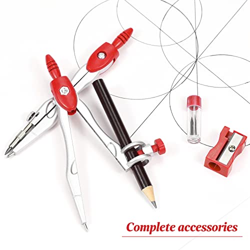 Unjoo Math Geometry Set 10 Pcs, Compass and Protractor for Students (Red - color: Red1