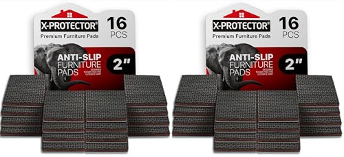 X-PROTECTOR Non Slip Furniture Pads - 16 Premium Furniture Grippers 2"! Self-Adhesive Rubber Feet Furniture Feet - Ideal Non Skid Furniture Pad Floor Protectors - Keep Furniture in Place! (Pack of 2) - size: 16 Square 2" (Pack of 2)