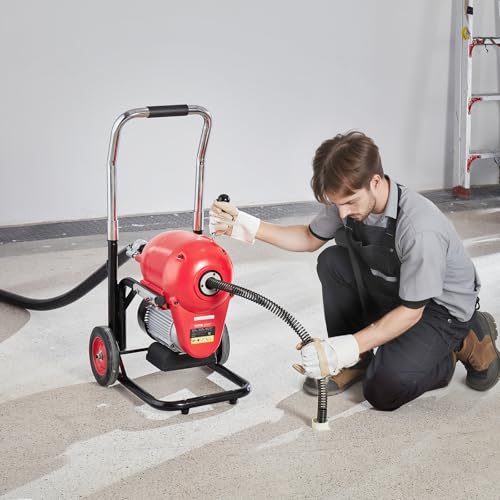 VEVOR Drain Cleaner Machine 120FT x 6/5 Inch, 1100W Electric Sewer Snake Auger Manual Feed - with 6 Cutters and CW/CCW Control for 4" to 8" Pipes - style: 120Ft x 6/5Inch & 6 Cutters