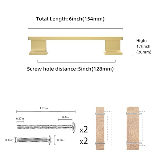 COTYKILEY 10 Pack 5 Inch(128mm) Brushed Gold Cabinet Handles Gold Kitchen Cabinet Pulls Cabinet Door Handles Kitchen Cabinet Hardware - color: Brushed Gold, size: 5" Hole Center（128MM）