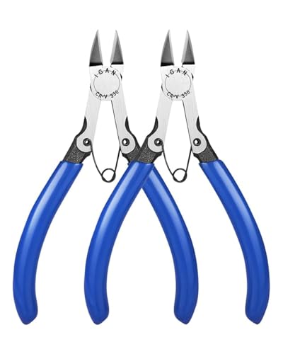 IGAN-330 Wire Flush Cutters (Pack of 2), Electronic Model Sprue Wire Clippers, Ultra Sharp and Precision CR-V Side Cutting nippers, Ideal for Clean Cut and Precision Cutting Needs - size: 5''x2