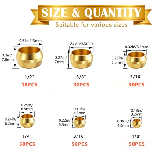 228PCS Brass Compression Fittings Assortment, Sleeve Ferrules Kit - size: 1/8"- 1/2" (228PCS), style: Compression Fittings