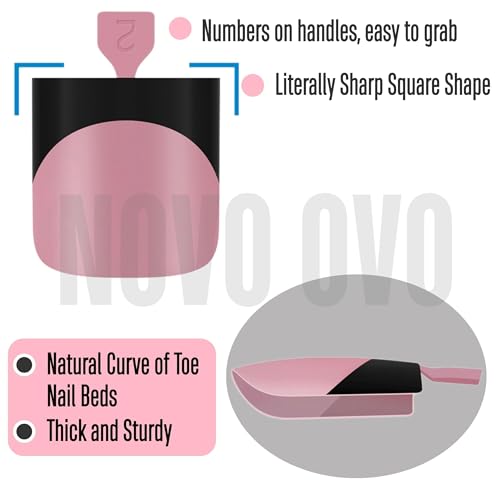 NOVO OVO Halloween Black French Tip Toe Nail Tips Press on, BERRY PINK Sharp Square Pre-Designed Soft Gel False Toenail Extension, Medium Fake Toenails, Full Cover Acrylic for DIY 15 Sizes 240 pcs - color: Sharp Square Black French Tip Berry Pink