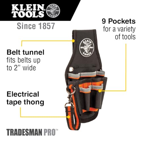Klein Tools 5240 Tool Pouch, Tradesman Pro Maintenance Tool Pouch with 9 Pockets, Tape Thong, 2-Inch Tunnel Loop, Great Electrician Holster - style: Small Pouch