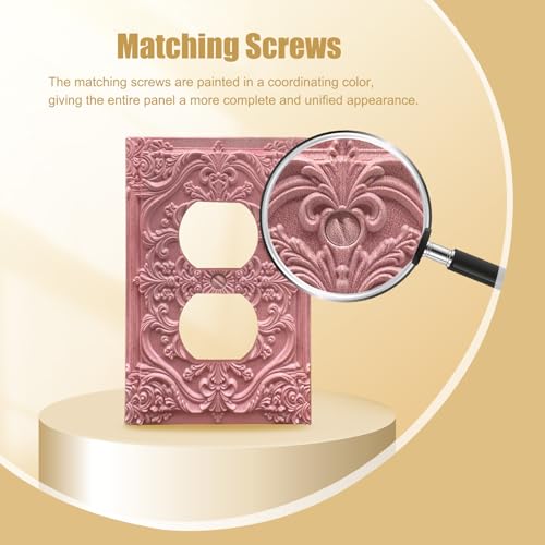 Decorative Outlet Covers Pink Flower Elegant 3D Floral Embossed 1 Gang Duplex Light Switch Cover Plate Unique Wall Plate Electrical Switch Plate Covers for Bedroom Home Decor - color: Pink, size: 1-Gang Duplex Outlet/ 5 x 3 IN