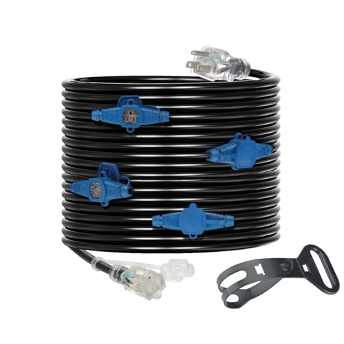 25 Feet Multi Outlet Extension Cord 12 Gauge 5 Nema 5-15R Outlets - size: 12 Gauge 25FT 5 Outlets
