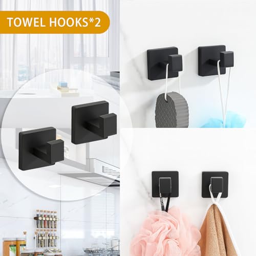 5-Piece Matte Black Bathroom Hardware Accessories Set - 16 Inch Stainless Steel Wall Mounted Towel Rack, Toilet Paper Holder, Towel Ring & 2 Hooks, Bathroom Organizer and Storage - color: A-16 Matte Black