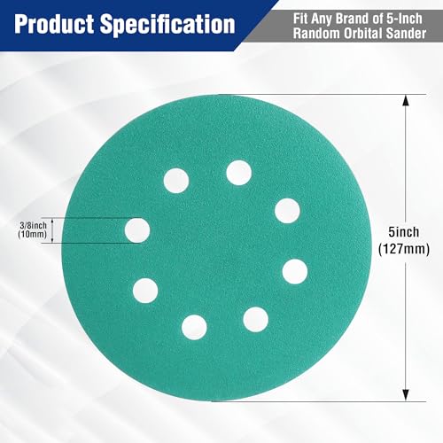 WORKPRO Sanding Discs Set, 5-Inch 8-Hole Hook and Loop, 150 Pack, Green - style: Premium Zirconia Random Orbital Sander Pads