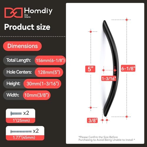 homdiy Solid Black Cabinet Pulls, 5 Inch Arched Drawer Handles, 10 Pack Kitchen Cabinet Hardware, Screws Included for Cupboard Closet Furniture Upgrade - color: Matte Black, size: 5 Inch Hole Centers